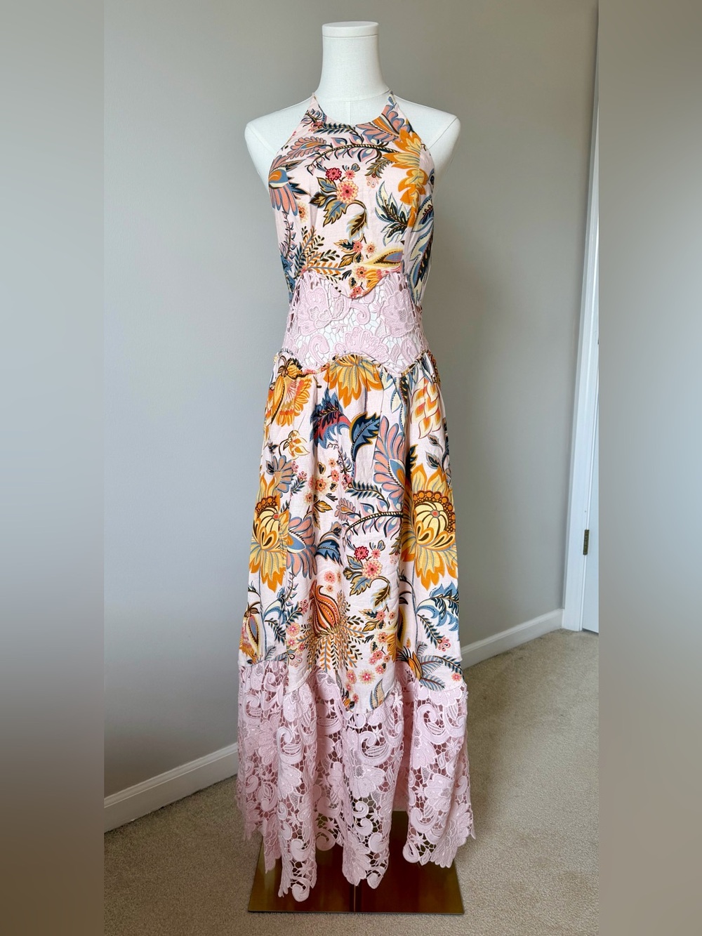 FARM Rio Ligia Floral Light Pink Lace Maxi Dress NWT - Size S/M/L - Picture 2 of 14